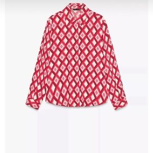 Zara Red and White Graphic Button Down Shirt